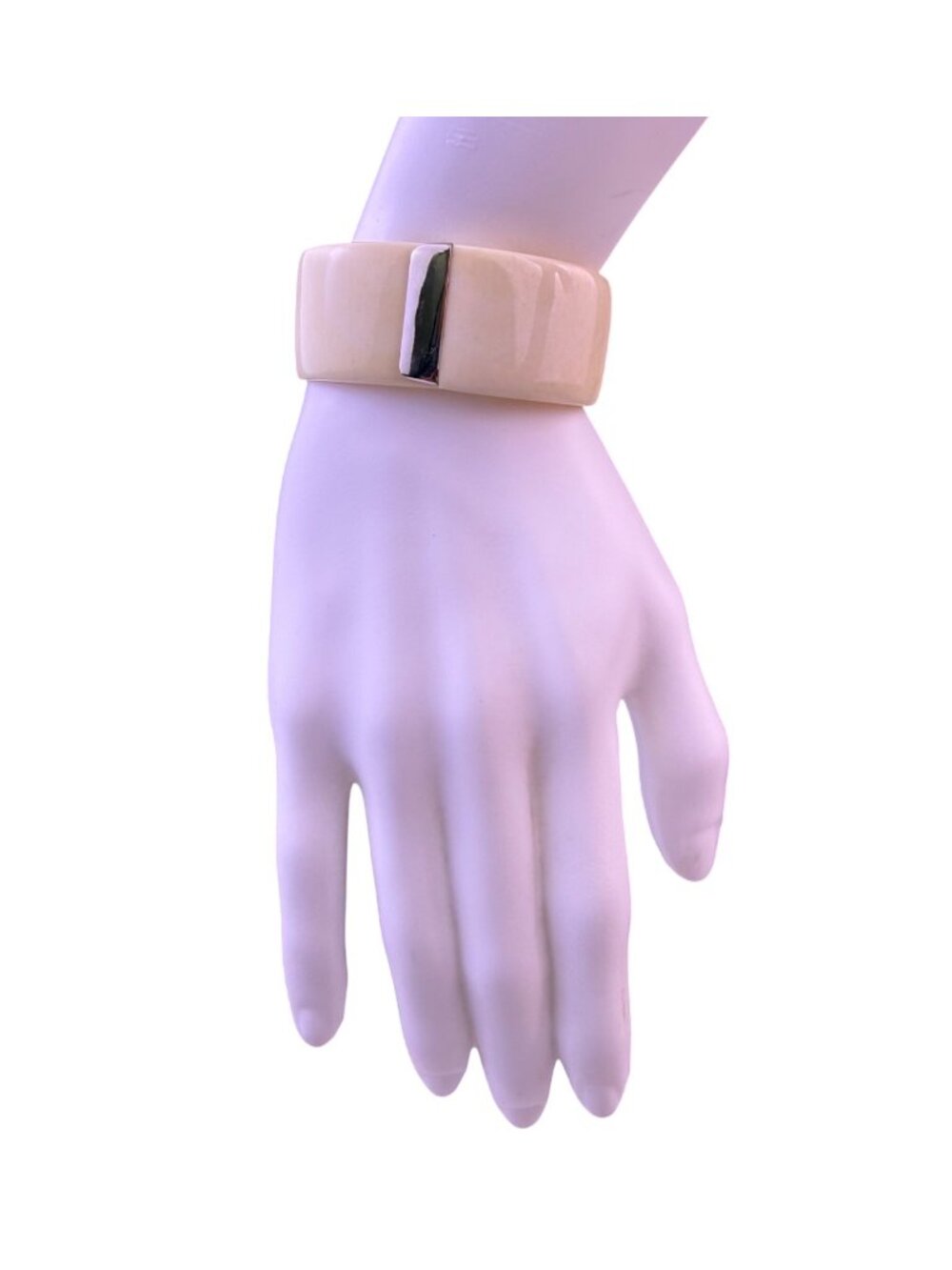 Resin & Metal Womens Beige Bangle Bracelet Hinged Clasp Modern Polished Design